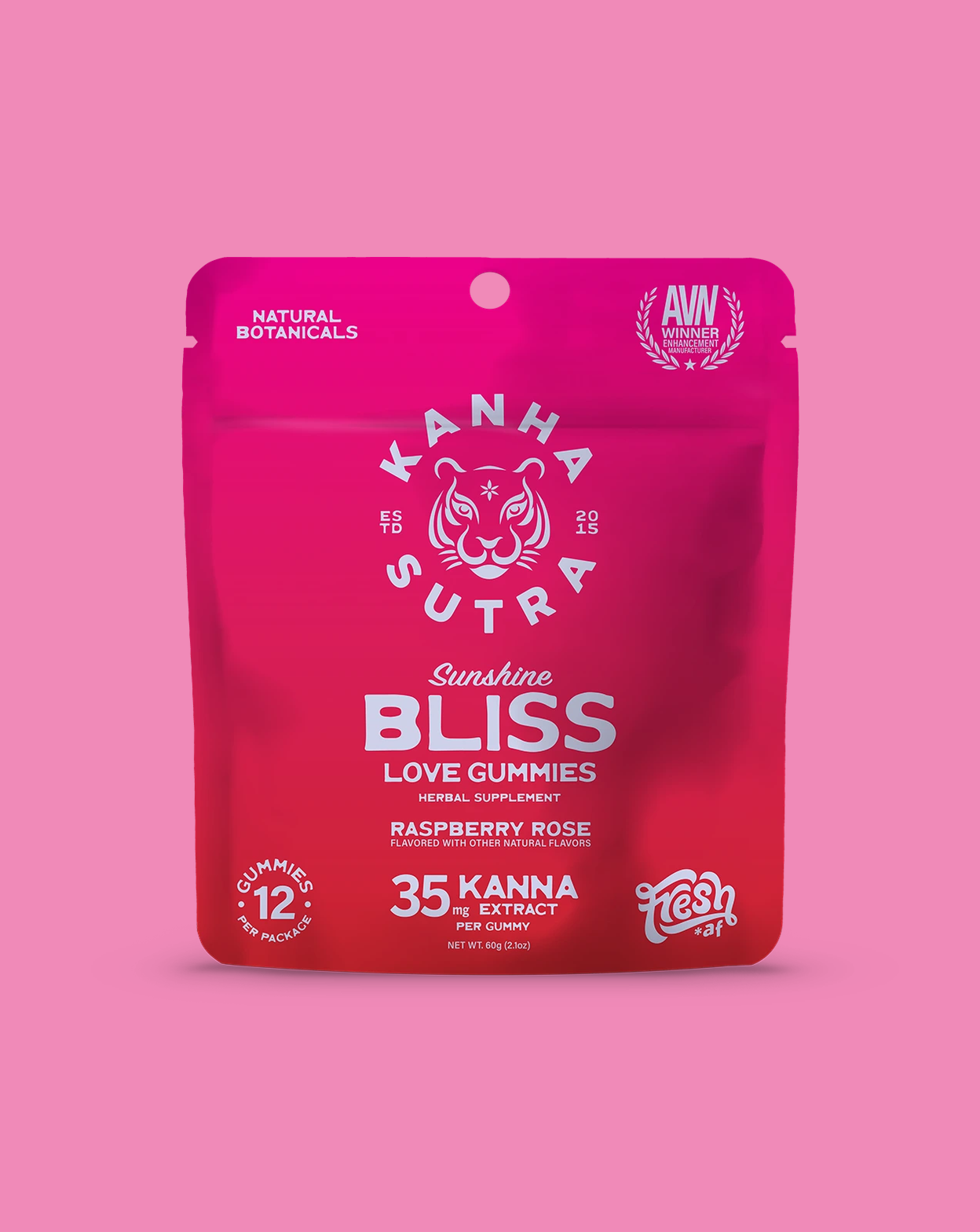 KANHA Sunshine Bliss Love Gummies 12-Pack on pink background