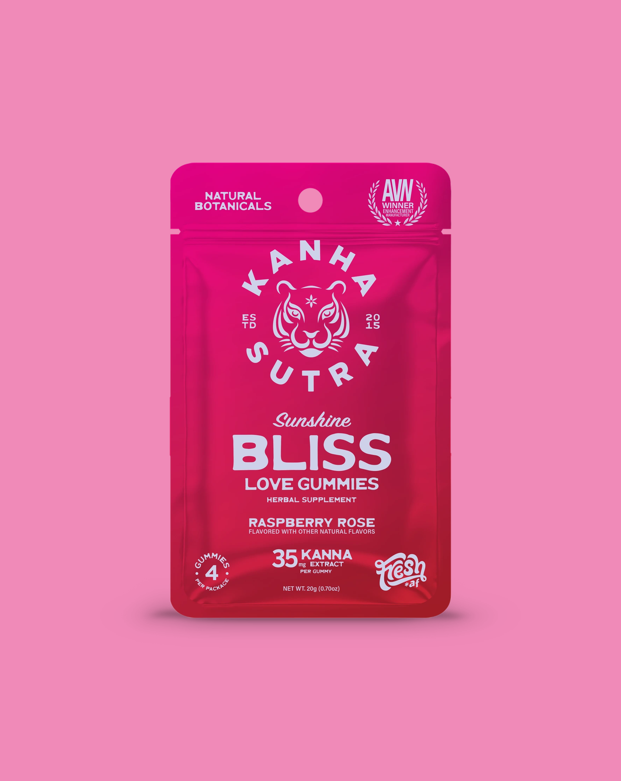 KANHA Sunshine Bliss Love Gummies 4-Pack on pink background